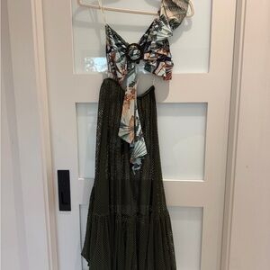 PatBO Mesh Multicolor and Olive Green Dress